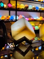 آباژور سنگ نمک کوبیک قطر 12 | دکور لوکس با نور گرم - تصویر 3