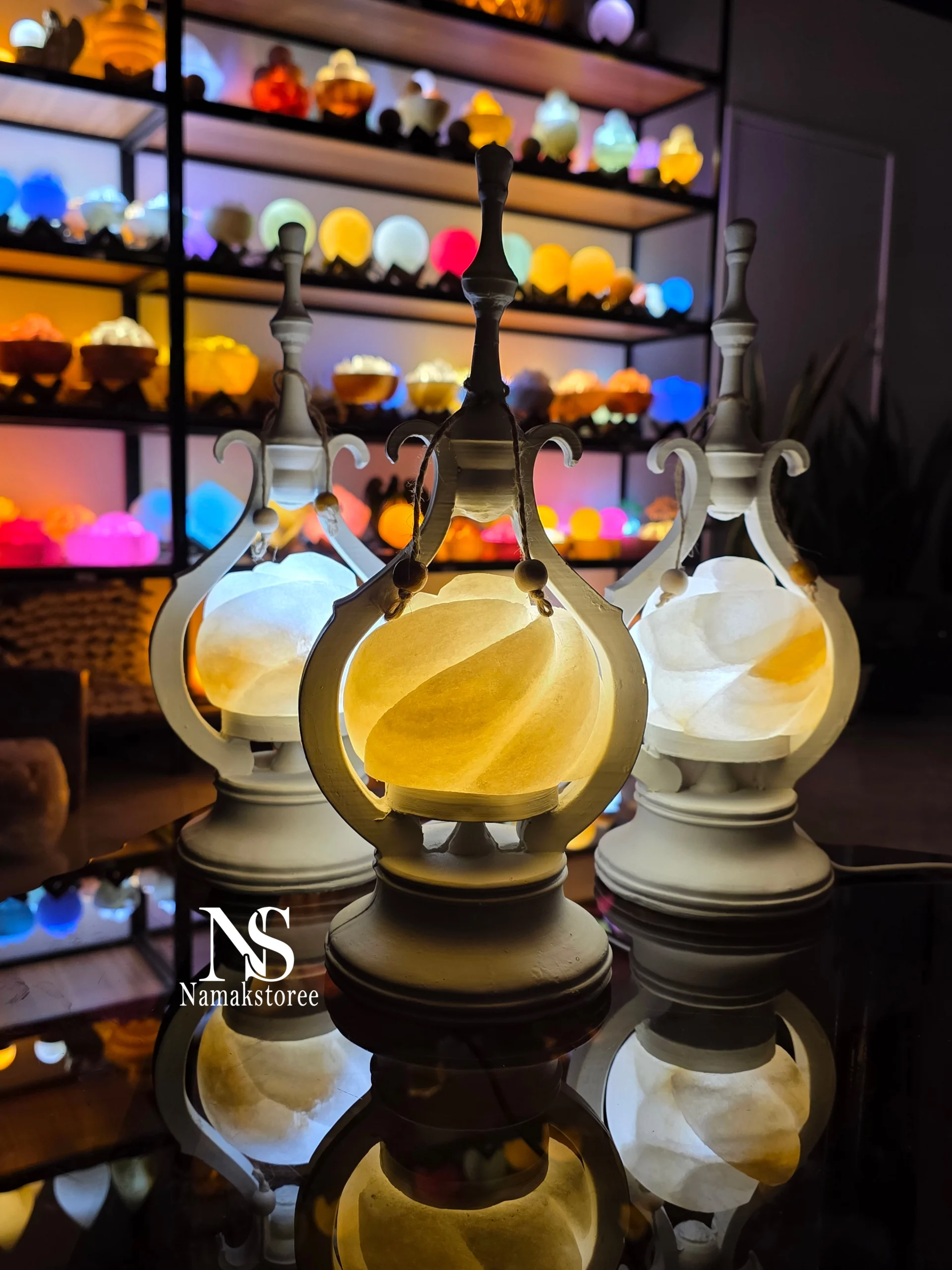 آباژور فانوس با سنگ نمک طرح گل